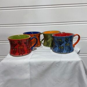 Pier 1 multi coloured owl stackable mugs set of 4